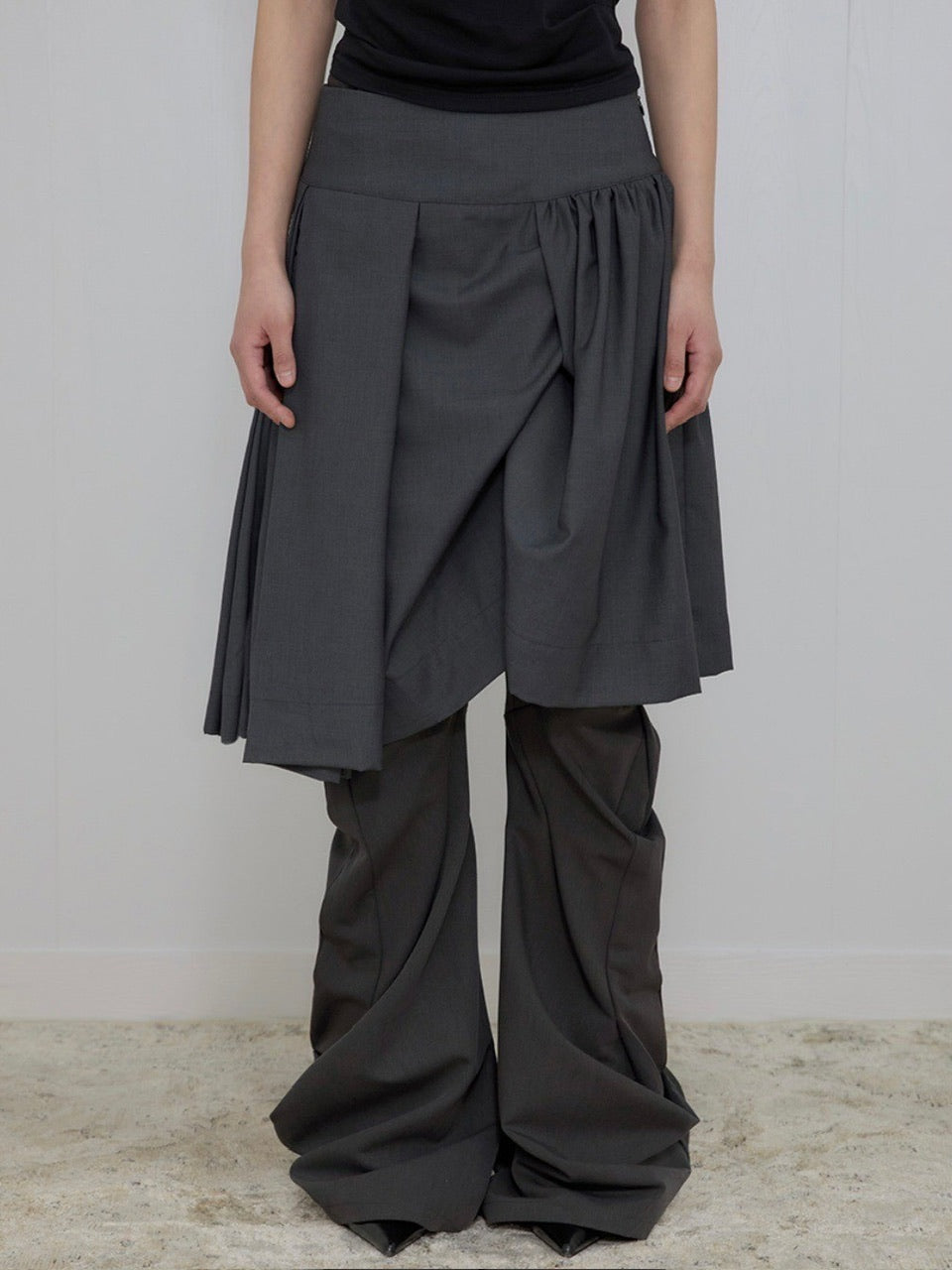 【FLAREUP】Asymmetrical Draped Midi Skirt