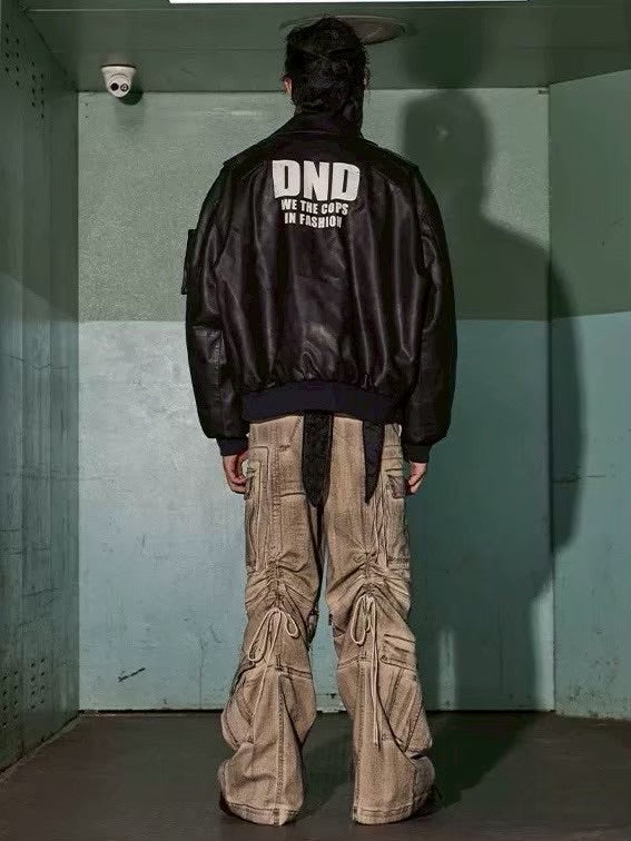 【DND4DES】DISTRESSED DRAWSTRING ADJUSTABLE ZIPPER CARGO PANTS