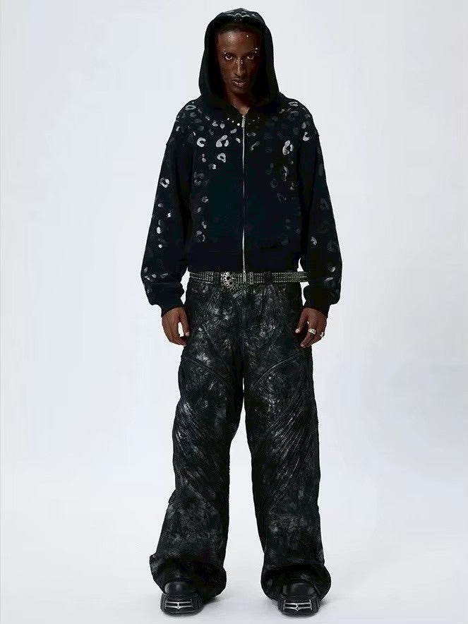 【DND4DES】COATED FAUX LEATHER BIKER BAGGY PANTS