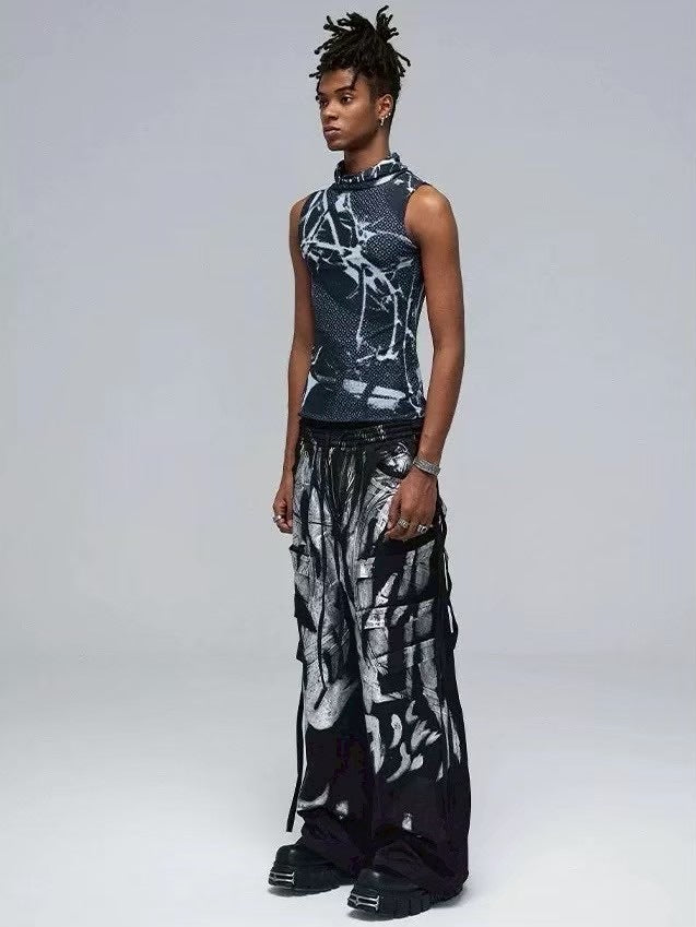 【DND4DES】 MULTI-LAYERED STRIPED GRAFFITI CARGO PANTS