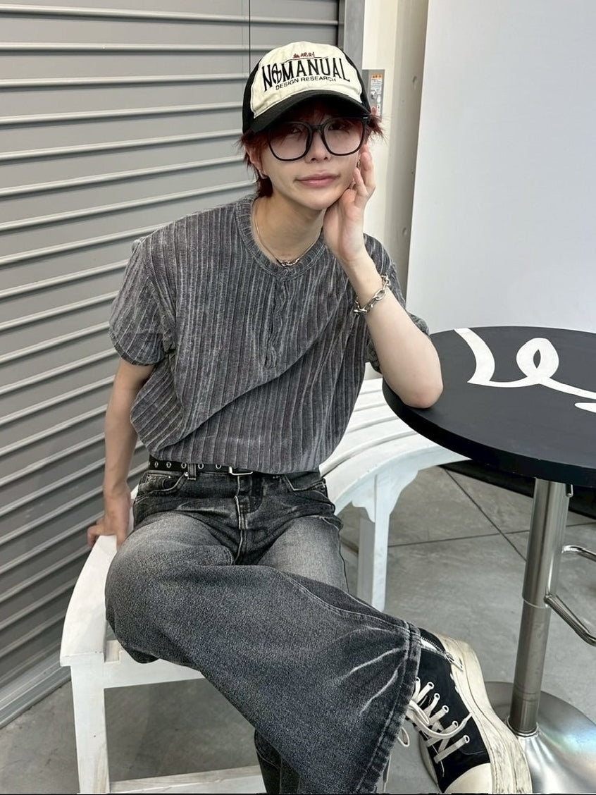 受注制【LUV CODE】henry neck half sleeve velours top (4color)