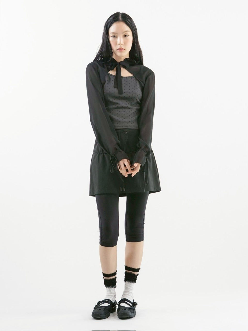 【TUOMIO】CHIFFON HOODED BOLERO / 【トゥオミオ】シフォンフードボレロ