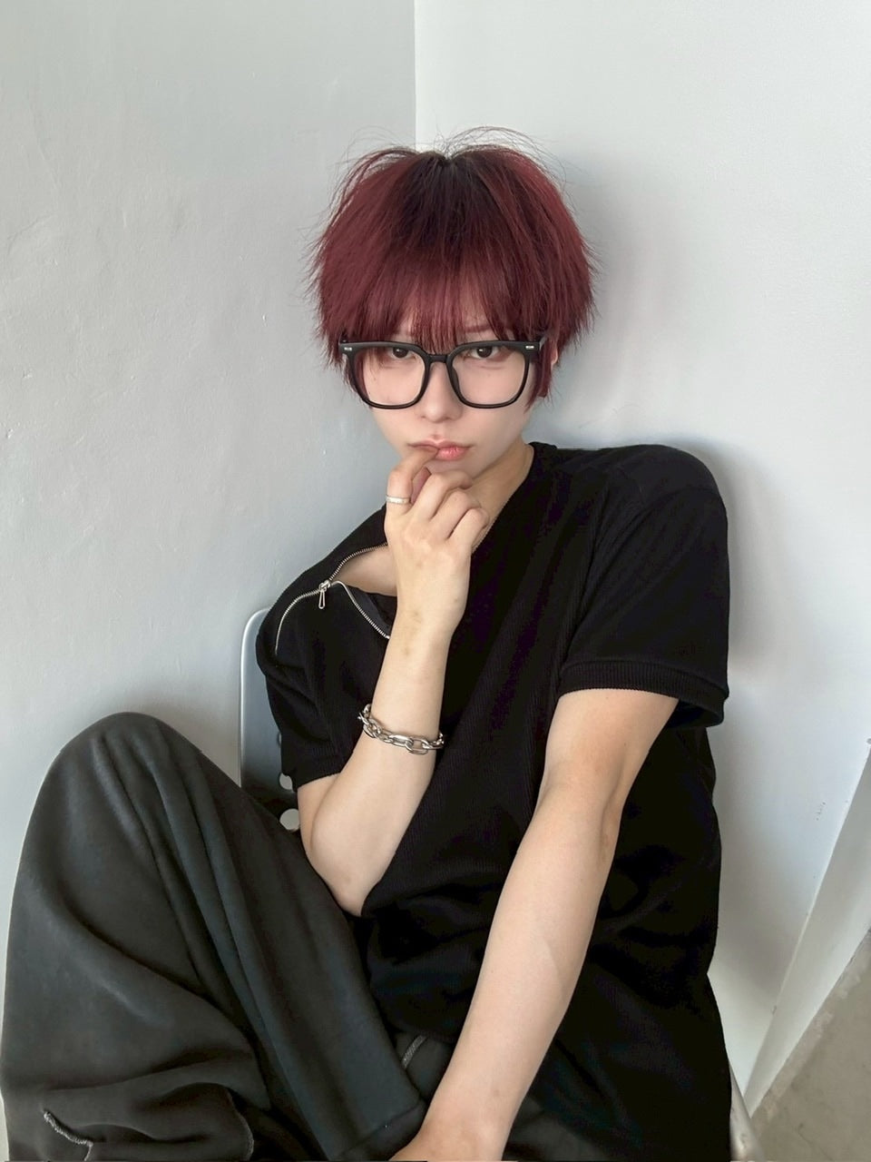 受注制【LUV CODE】shoulder zip half sleeve knit (3color)