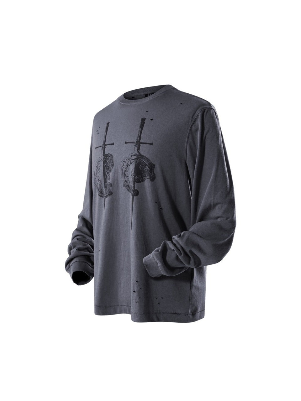 【The Boy Has No Patience】LUMINOUS DAWN SWORD & SHIELD TEE / 【ザボーイハズノーペーシェンス】ソードデザイングラフィックロゴダメージ長袖Tシャツ