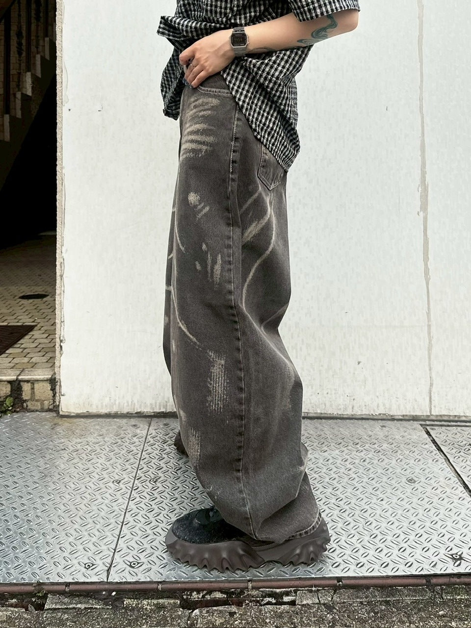 【Chikashitsu +】full painting wide denim pants / 【チカシツプラス】 フルペインティングワイドデニム