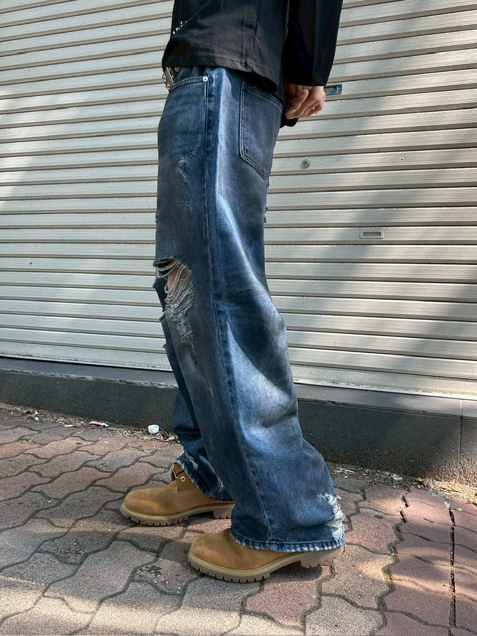 受注制【Chikashitsu +】oiled wash destroy denim pants / 【チカシツプラス】オイルドウォッシュデストロイデニムパンツ