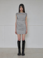 【FLAREUP】Asymmetrical Draped Strap Roll-Up Dress