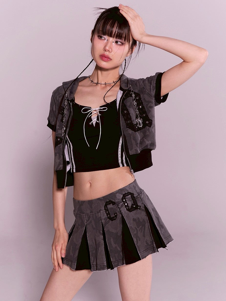 【CHERRYQUIRI】CQ lace stud hood zip-up