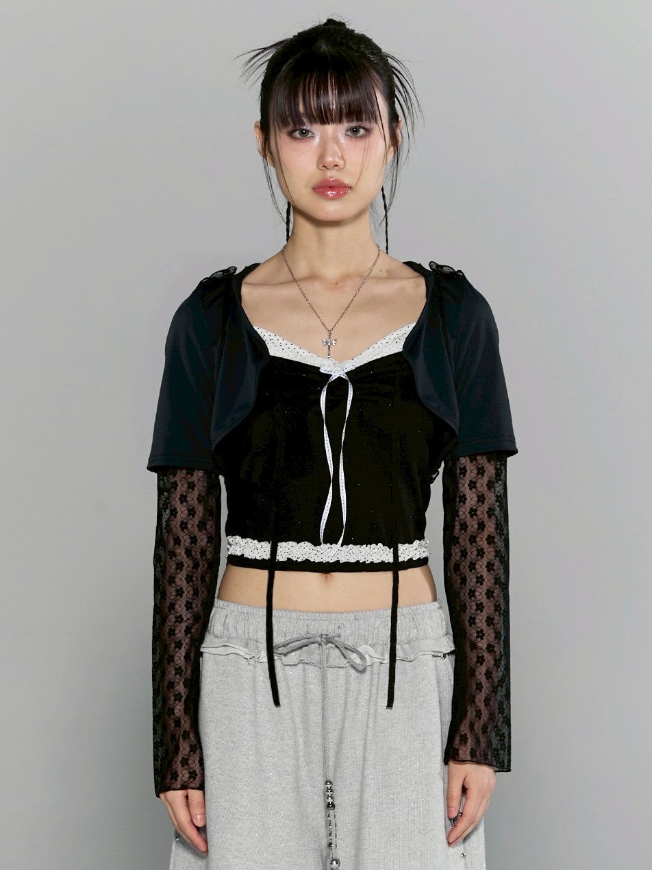 【CHERRYQUIRI】frill layered lace hoody cd
