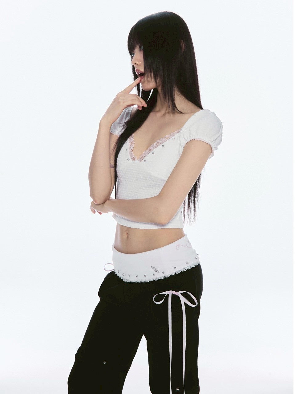 【CHERRYQUIRI】floral lace puff tee