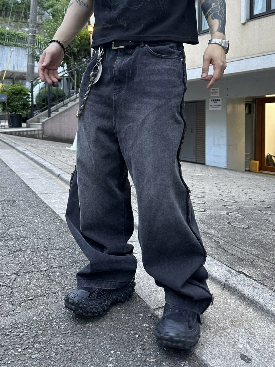 大阪店WEB限定受注制【Chikashitsu +】 fringe wide denim pants