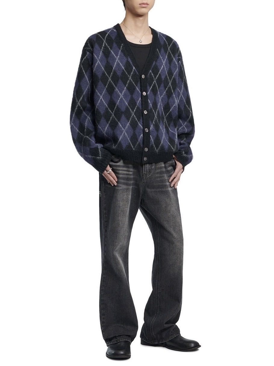 【NOMANUAL】ARGYLE HAIRY CARDIGAN