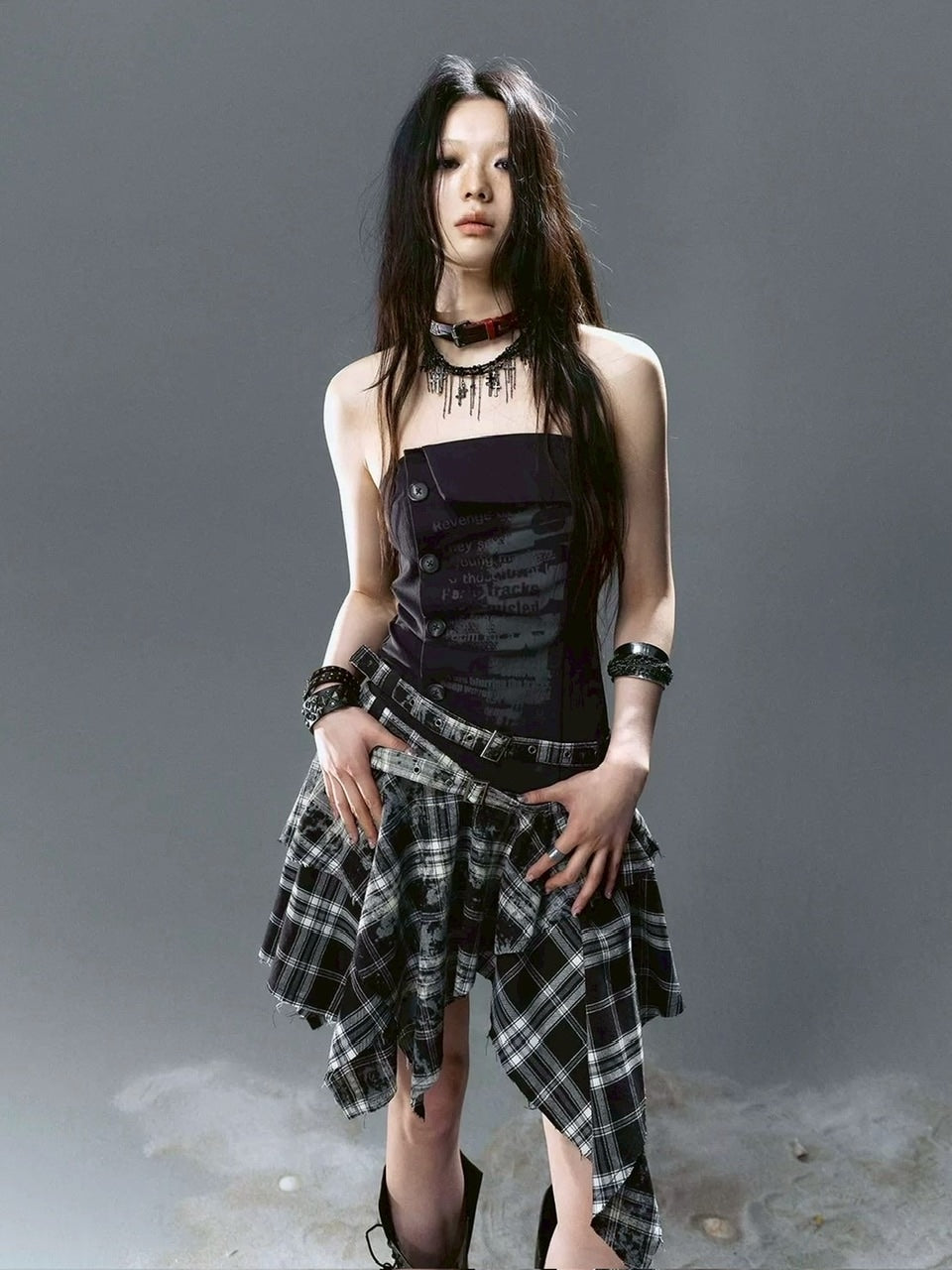 【Cest Nous】Plaid Bustier Dress / 【セヌー】グラフィックビスチェチェックワンピース