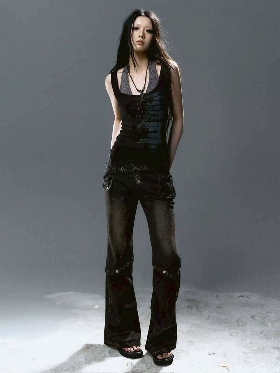 【Cest Nous】Graffiti Tank Top / 【セヌー】2wayグラフィックボーダーレイヤードタンクトップ