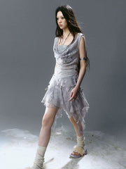 【Cest Nous】Blue Beaded Skirt / 【セヌー】レースシースルースカート