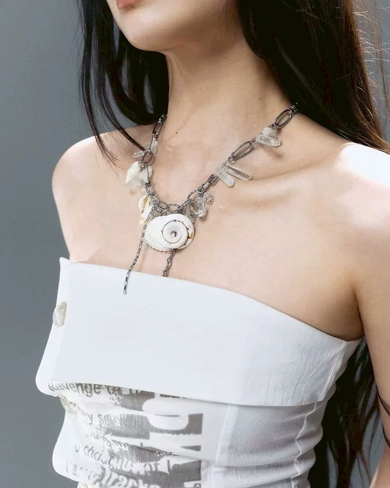【Cest Nous】Crystal Shell Pendant Necklace / 【セヌー】クリスタルシェルネックレス