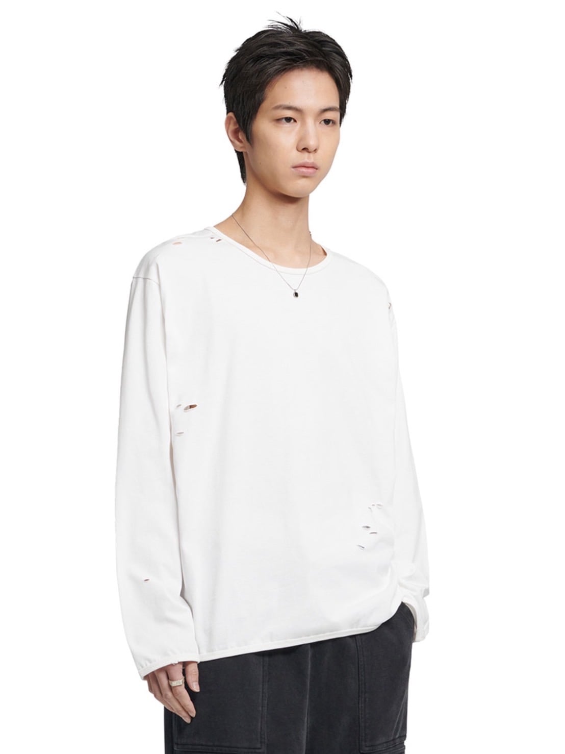 【NOMANUAL】DAMAGED LONG SLEEVE TEE