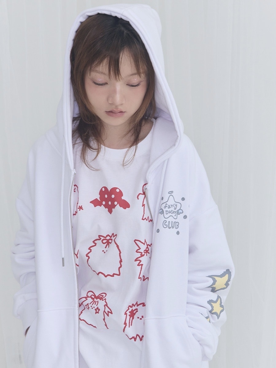 【FANCY X DUSTY】DEVIL & ANGEL PRINTED HOODED ZIP-UP / 【ファンシー X ダスティ】デビル＆エンジェルプリントフードジップパーカー