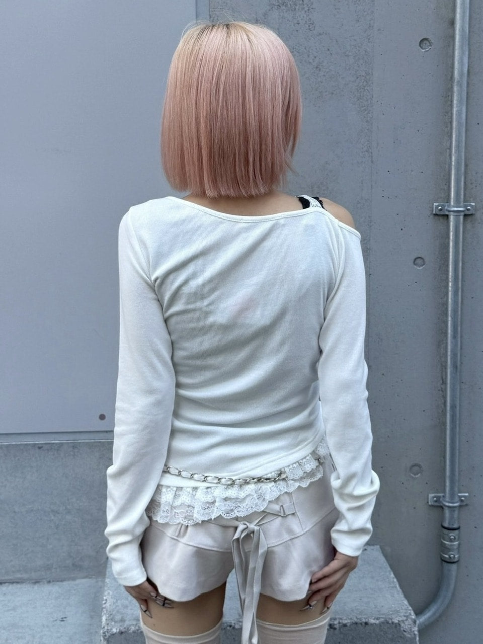 【nmtc +】ribbon shoulder long sleeve / 【エヌエムティーシープラス】リボンショルダー長袖Tシャツ (3color)