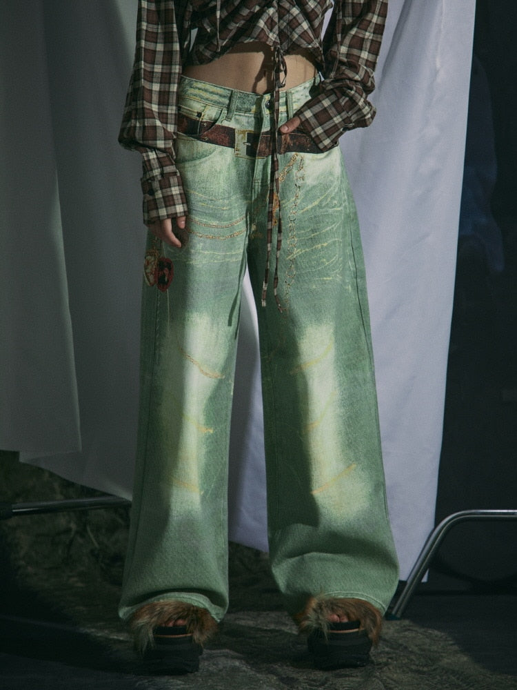 【GATELESS】VINTAGE PRINT BUGGY DENIM PANTS / 【ゲートレス】ビンテージプリントバギーデニムパンツ