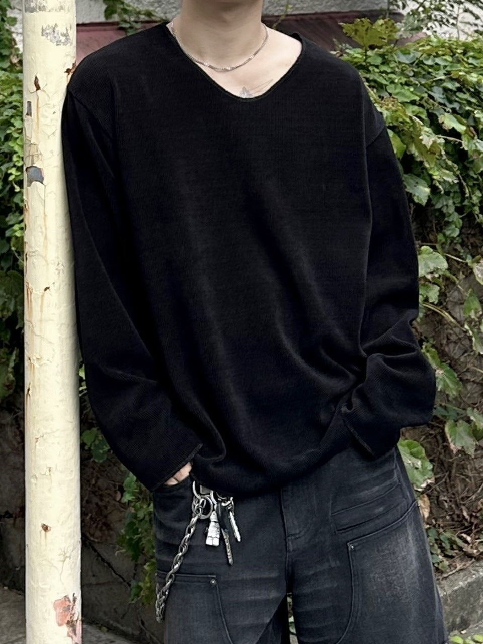 大阪店WEB限定受注制【Chikashitsu +】simple deck v neck knit / 【チカシツプラス】シンプルデッキブイネックニット (3color)