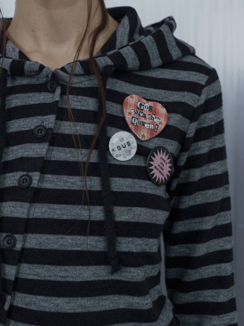 【SETUP‐EXE】BADGE STRIPE HOODED CARDIGAN / 【セットアップエグゼ】バッジストライプフードカーディガン