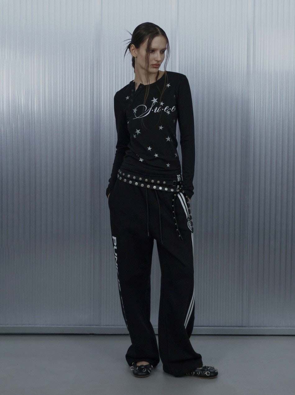 【SETUP‐EXE】STAR HENLEY NECK TOP / 【セットアップエグゼ】スターヘンリーネック長袖Ｔシャツ