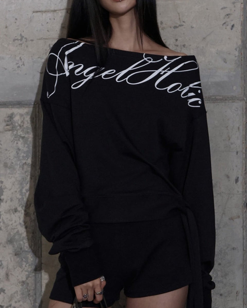 【FANCY CLUB】BOATNECK RIBBON TIE SWEATSHIRT / 【ファンシークラブ】ボートネックリボンタイスウェット長袖Ｔシャツ