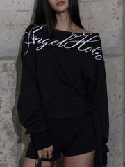 【FANCY CLUB】BOATNECK RIBBON TIE SWEATSHIRT / 【ファンシークラブ】ボートネックリボンタイスウェット長袖Ｔシャツ