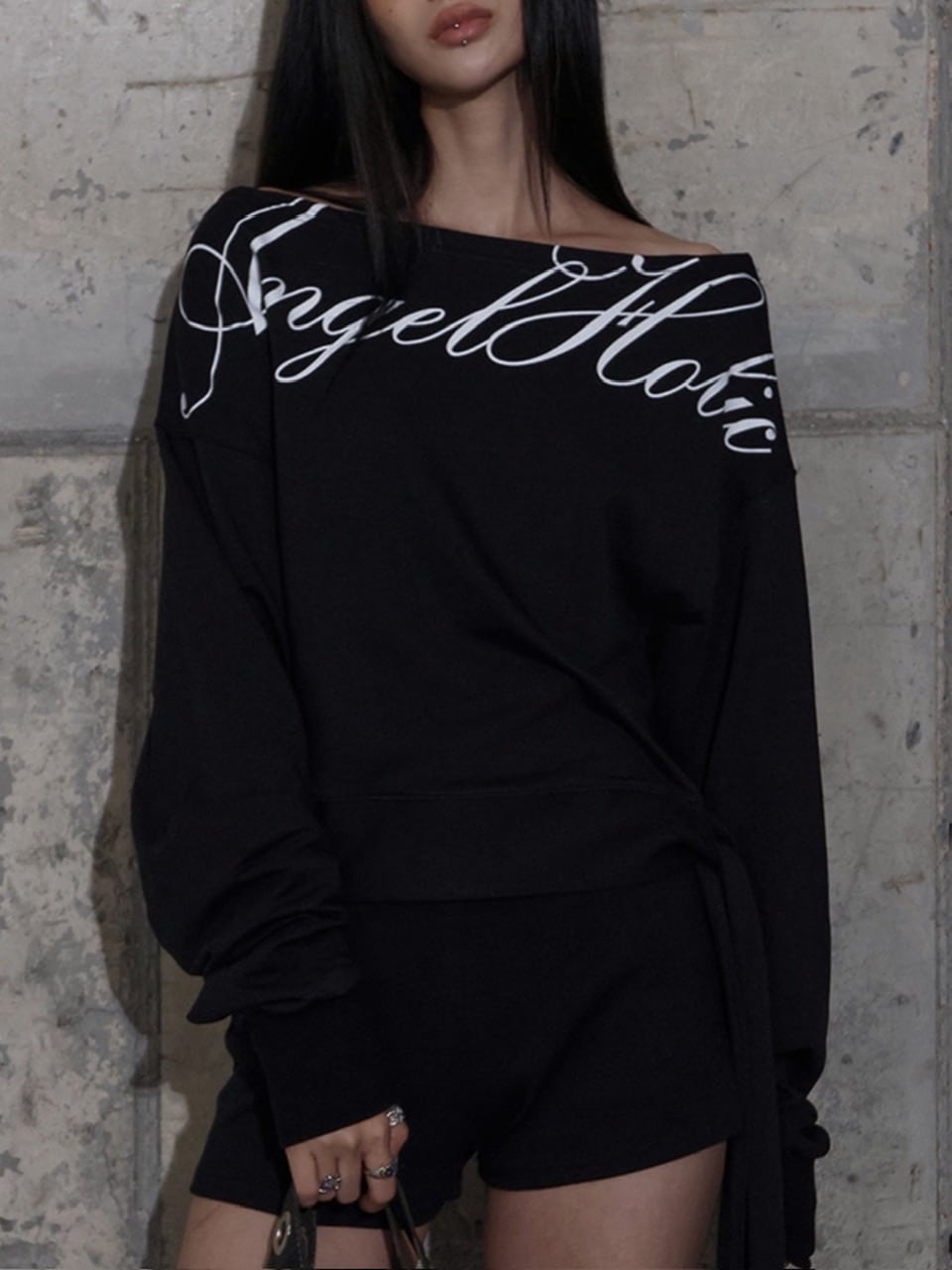 【FANCY CLUB】BOATNECK RIBBON TIE SWEATSHIRT / 【ファンシークラブ】ボートネックリボンタイスウェット長袖Ｔシャツ