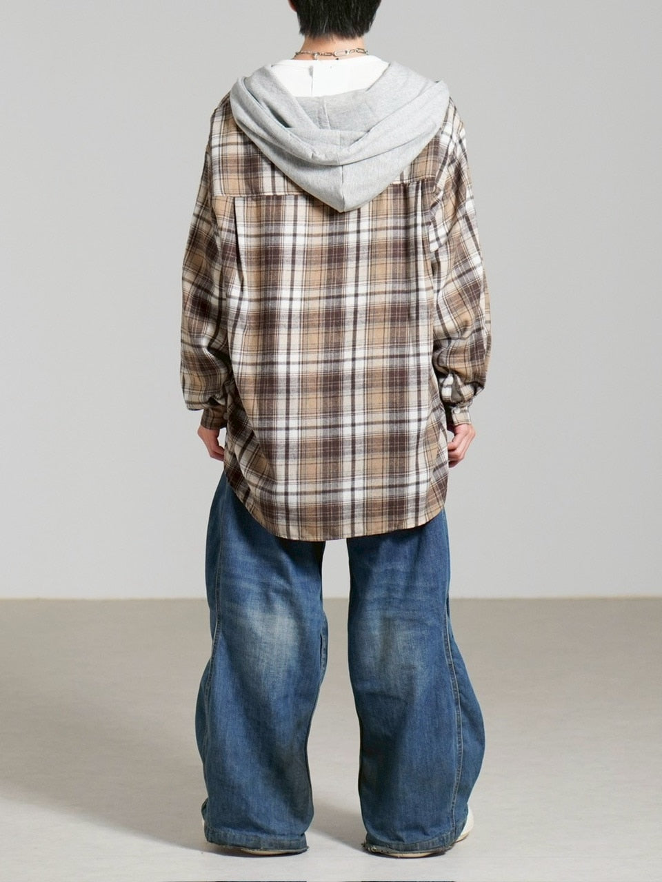 受注制【Chikashitsu +】hood mix check hoodie / 【チカシツプラス】フードミックスチェックパーカー (3color)