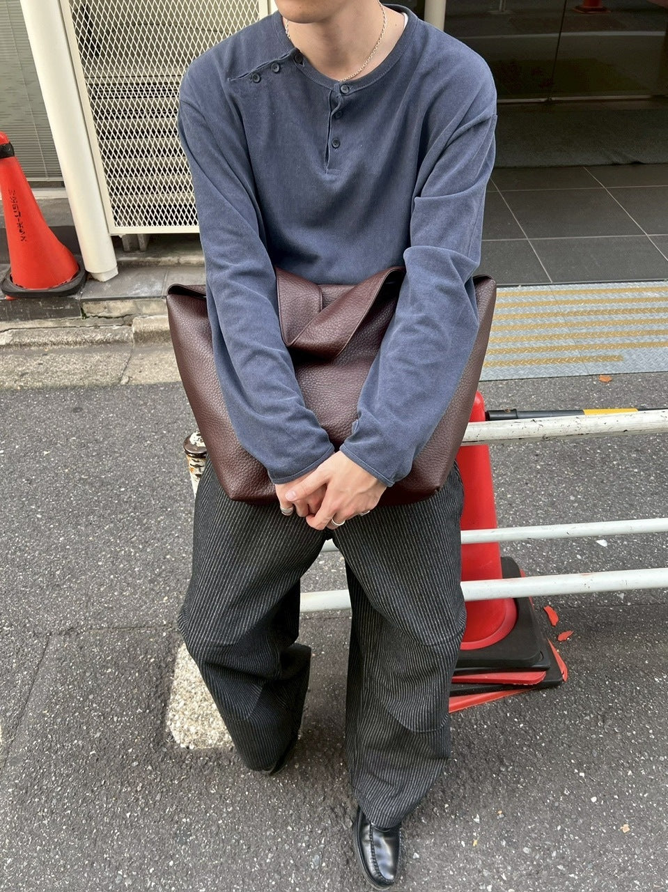 受注制【Chikashitsu +】double button henry neck long sleeve tee / 【チカシツプラス】ダブルボタンヘンリーネック長袖Tシャツ (4color)