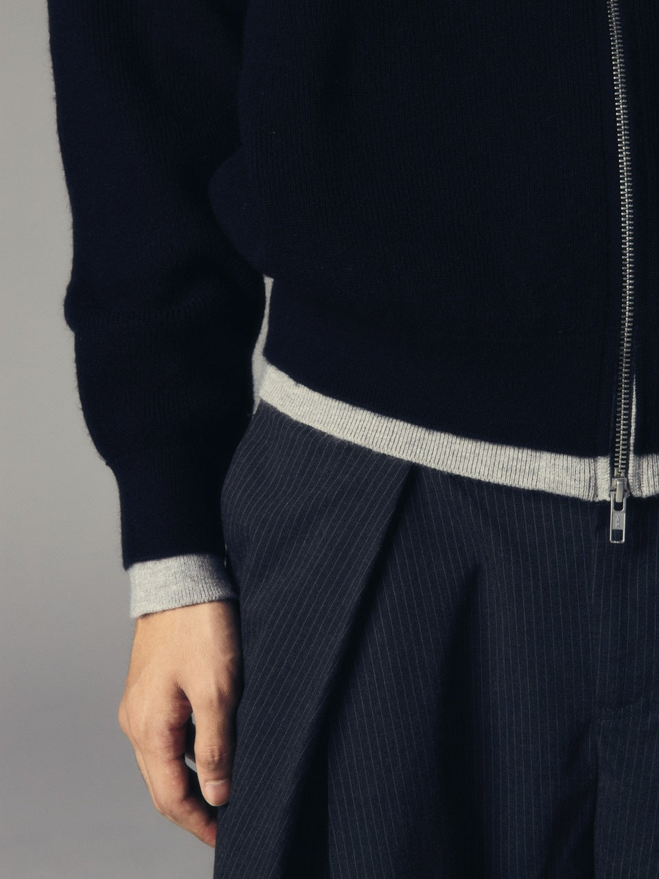 【CS】layered knit zip hoodie (black) / 【シーエス】レイヤードニットジップフーディー