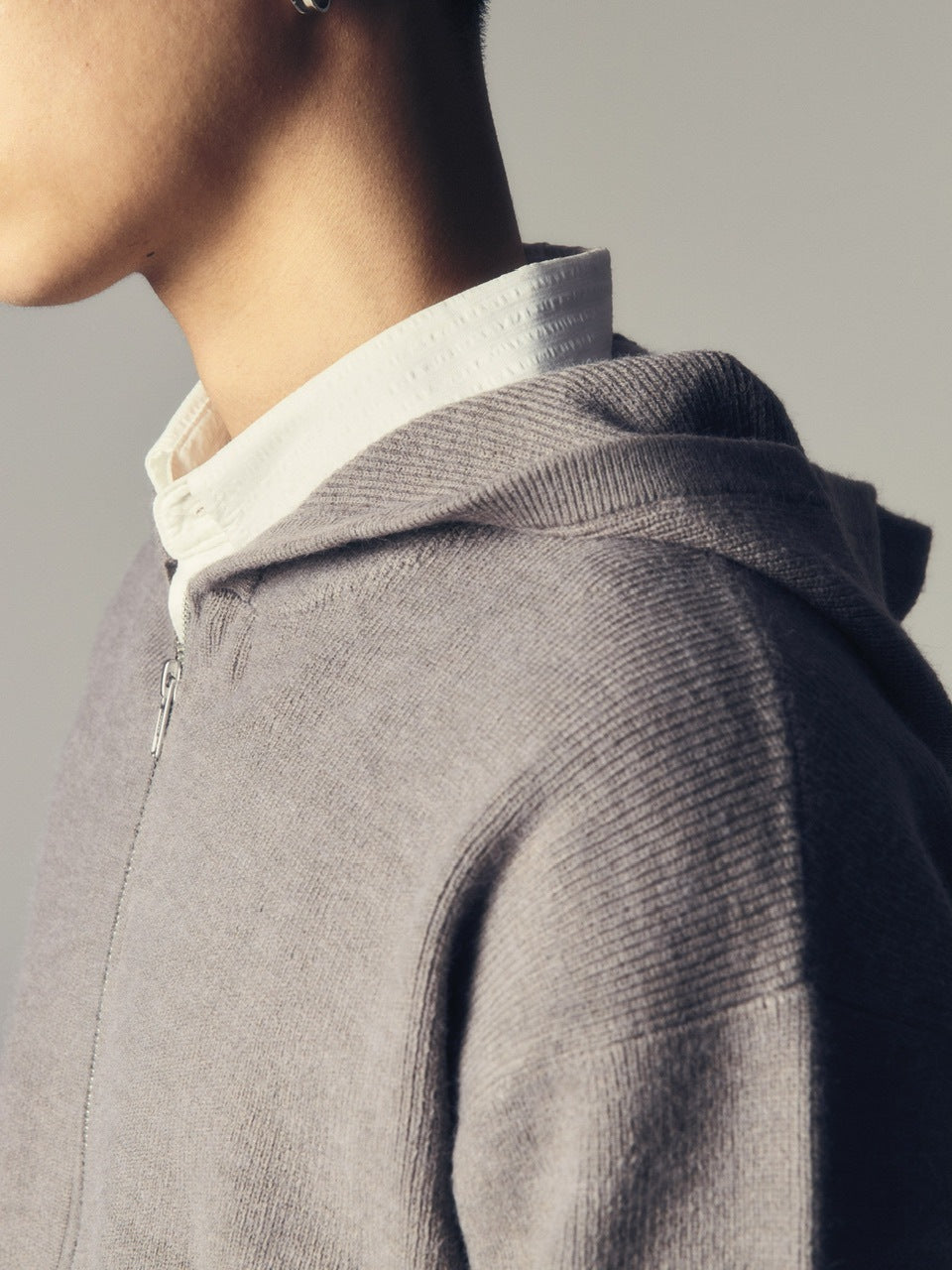 【CS】layered knit zip hoodie (gray) / 【シーエス】レイヤードニットジップフーディー