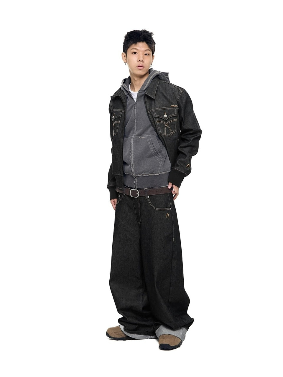 【AAKAM】Banding Denim Zip-Up Jacket