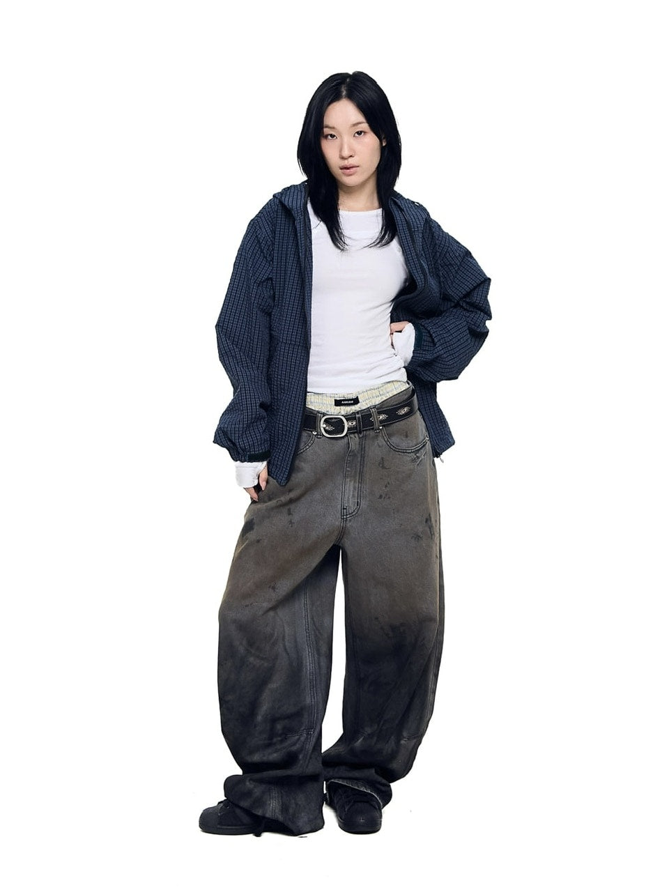 【AAKAM】Check Pattern Hooded Jacket