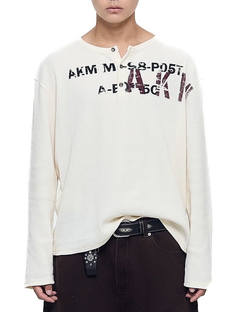 【AAKAM】Waffle Henry Neck Long Sleeve