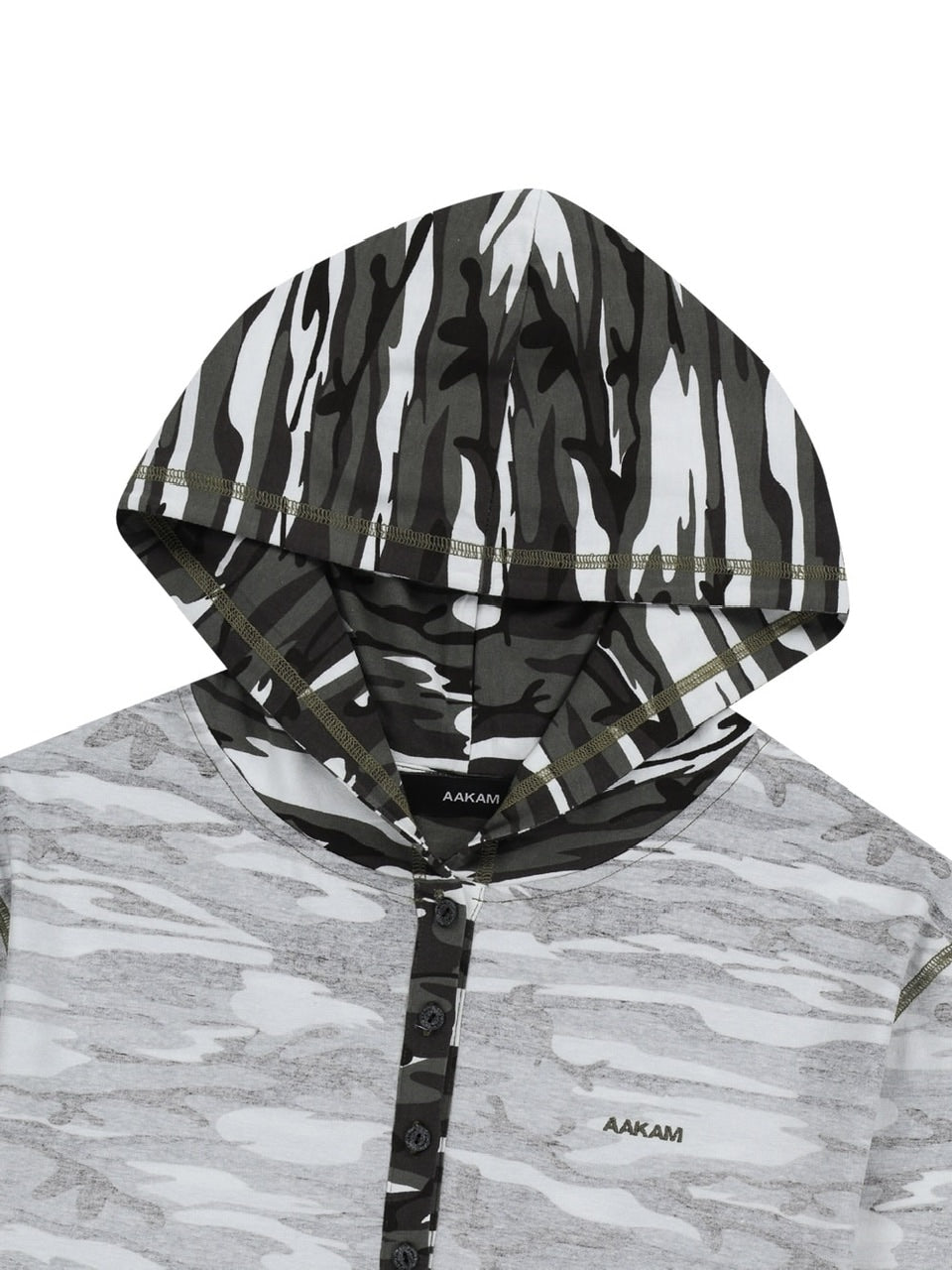 【AAKAM】Camo Contrast Hooded Long Sleeve