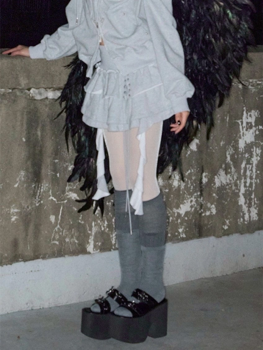 【NOT KNOWING】3 Tiered Lace-Up Ruffle Skirt / 【ノットノーイング】３ティアードレースアップラッフルスカート