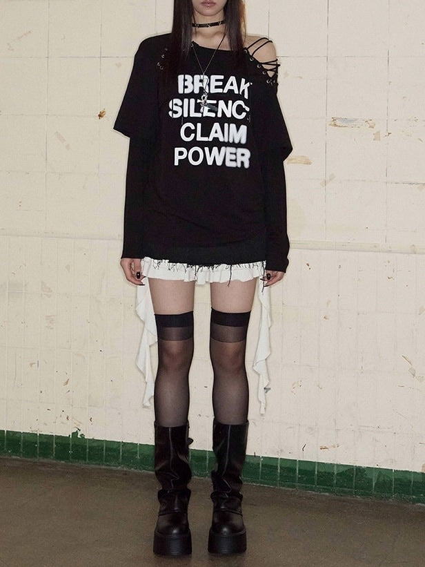 【NOT KNOWING】Lace-Up Layered Top / 【ノットノーイング】レースアップレイヤード長袖Ｔシャツ