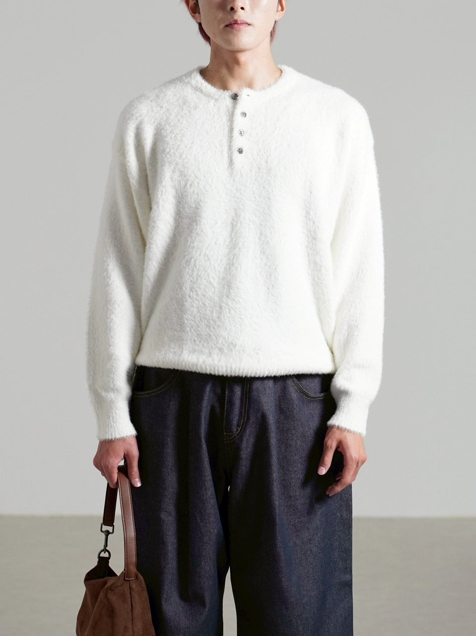 受注制【Chikashitsu +】henry neck hairy knit / 【チカシツプラス】ヘンリーネックヘアリー長袖ニット (5color)