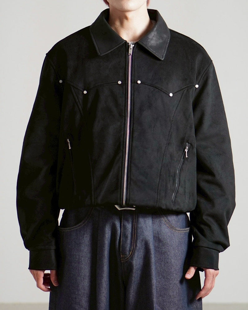 【Chikashitsu +】suede contrast collar jacket / 【チカシツプラス】スエードコントラストカラージャケット (2color)