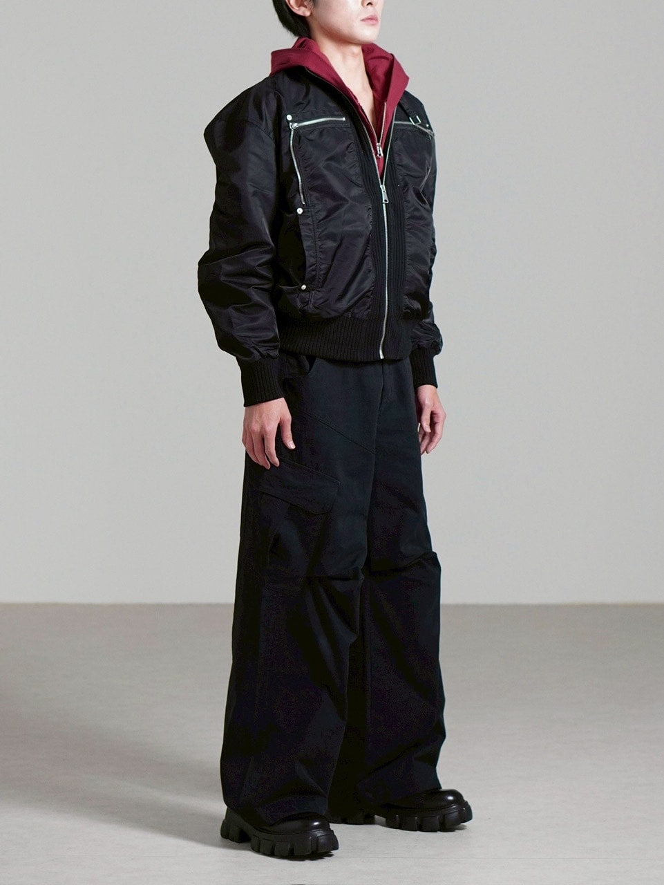 受注制【Chikashitsu +】zip up design bomber blouson / 【チカシツプラス】ジップアップデザインボンバーブルゾン