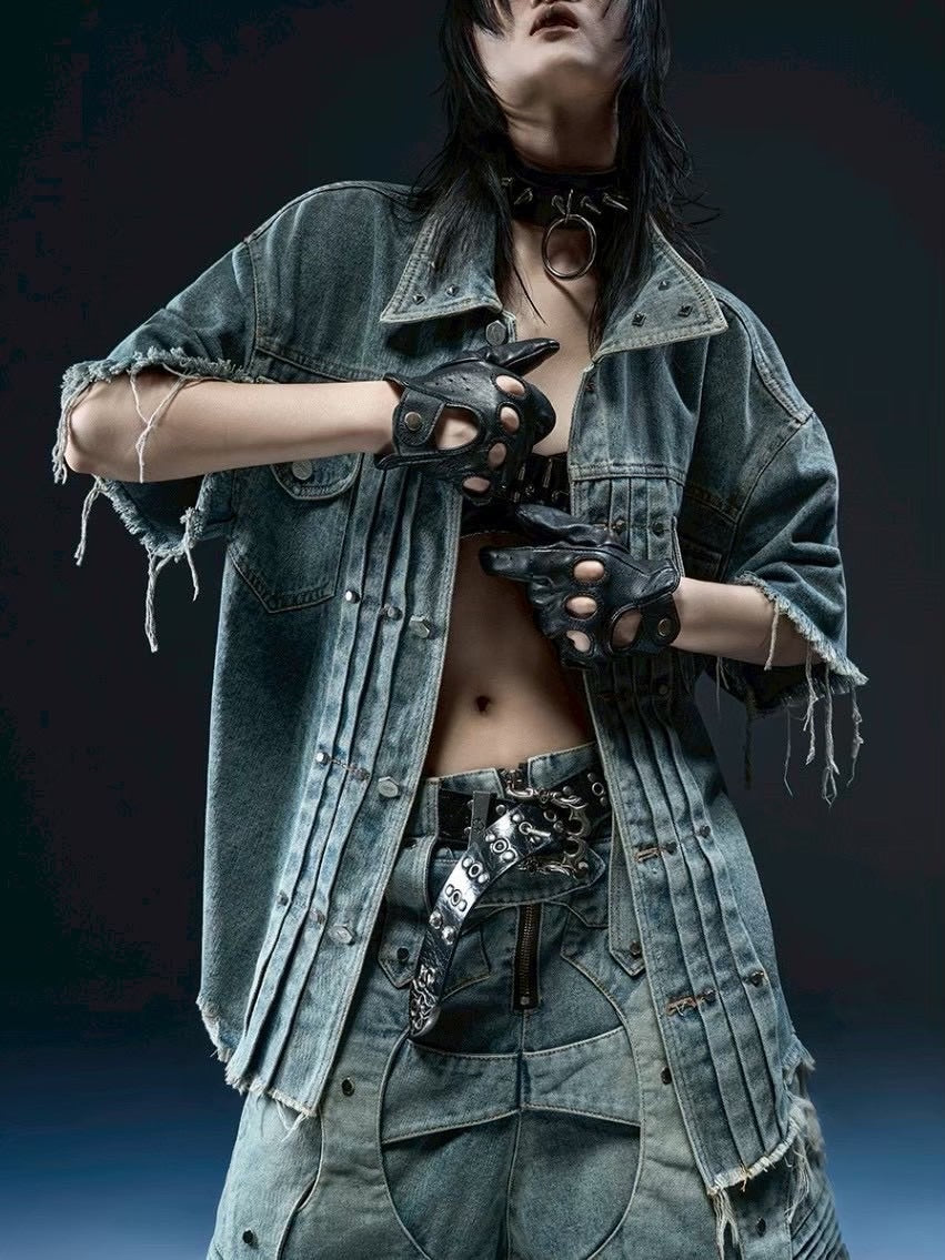 1/2 20:00再販【RICH】Knight Wide Waxed Shirt / 【リッチ】クロスバック半袖デニムシャツ