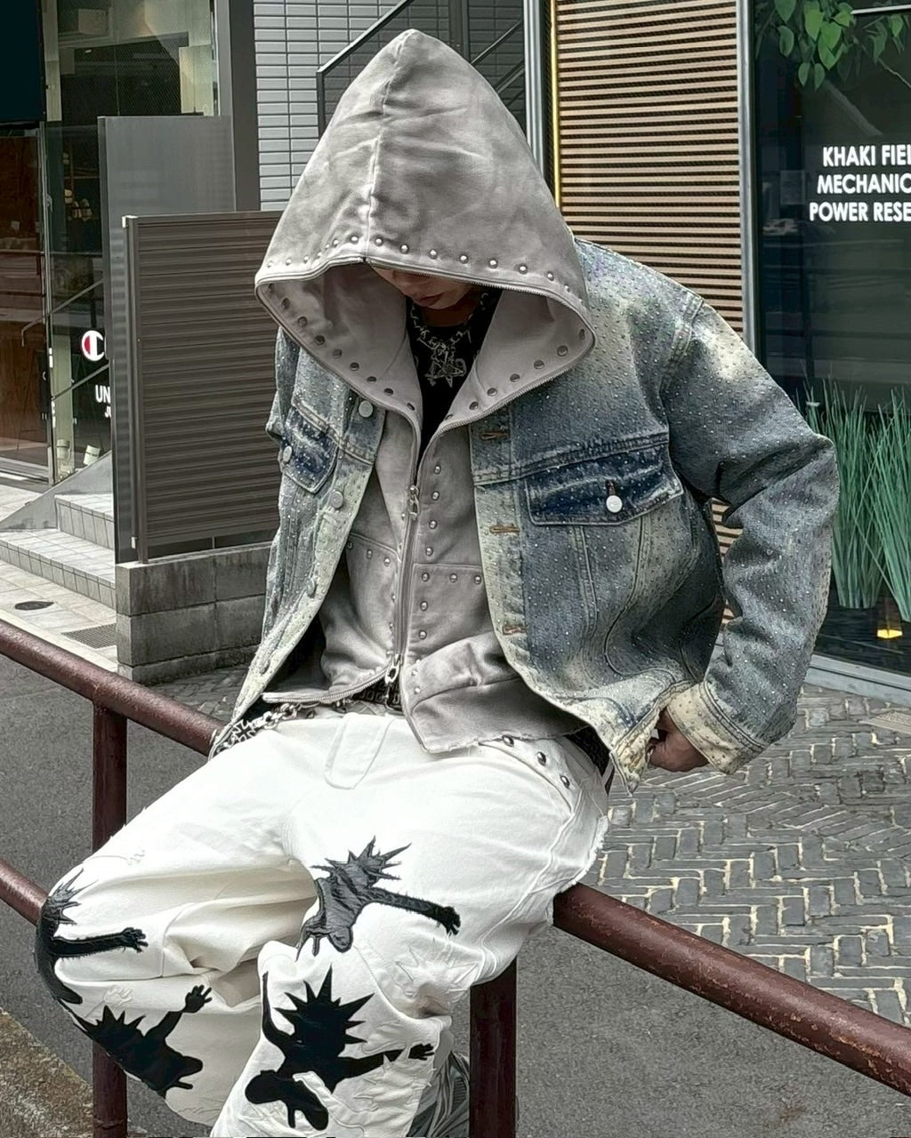 【Never mind the XU】rhinestone denim jacket / 【ネバーマインドザエックスユー】ラインストーンデニムジャケット (2color)