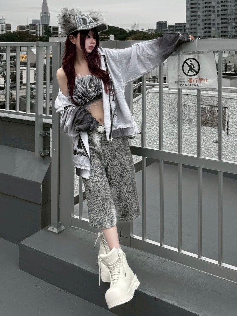 【Never mind the XU】leopard half pants / 【ネバーマインドザエックスユー】レオパードハーフパンツ (2color)