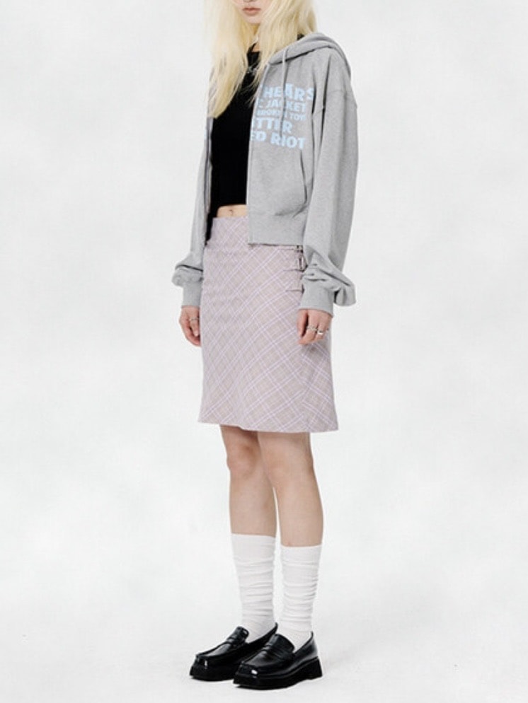 【runningHIGH】[RENEWAL] LETTERING CROP ZIP UP HOODIE / 【ランニングハイ】レタリングクロップジップアップパーカー