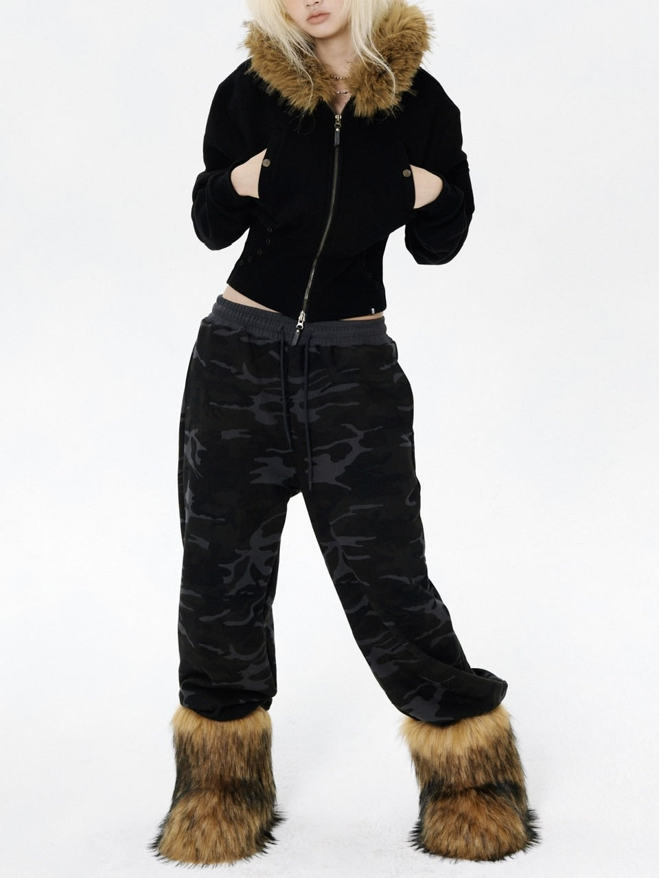 【runningHIGH】FUR ZIP UP HOODIE / 【ランニングハイ】ファージップアップパーカー