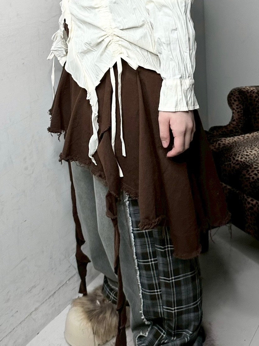 ブラウン、ブラック写真なし受注制【Never mind the XU】asymmetry skirt (3color)