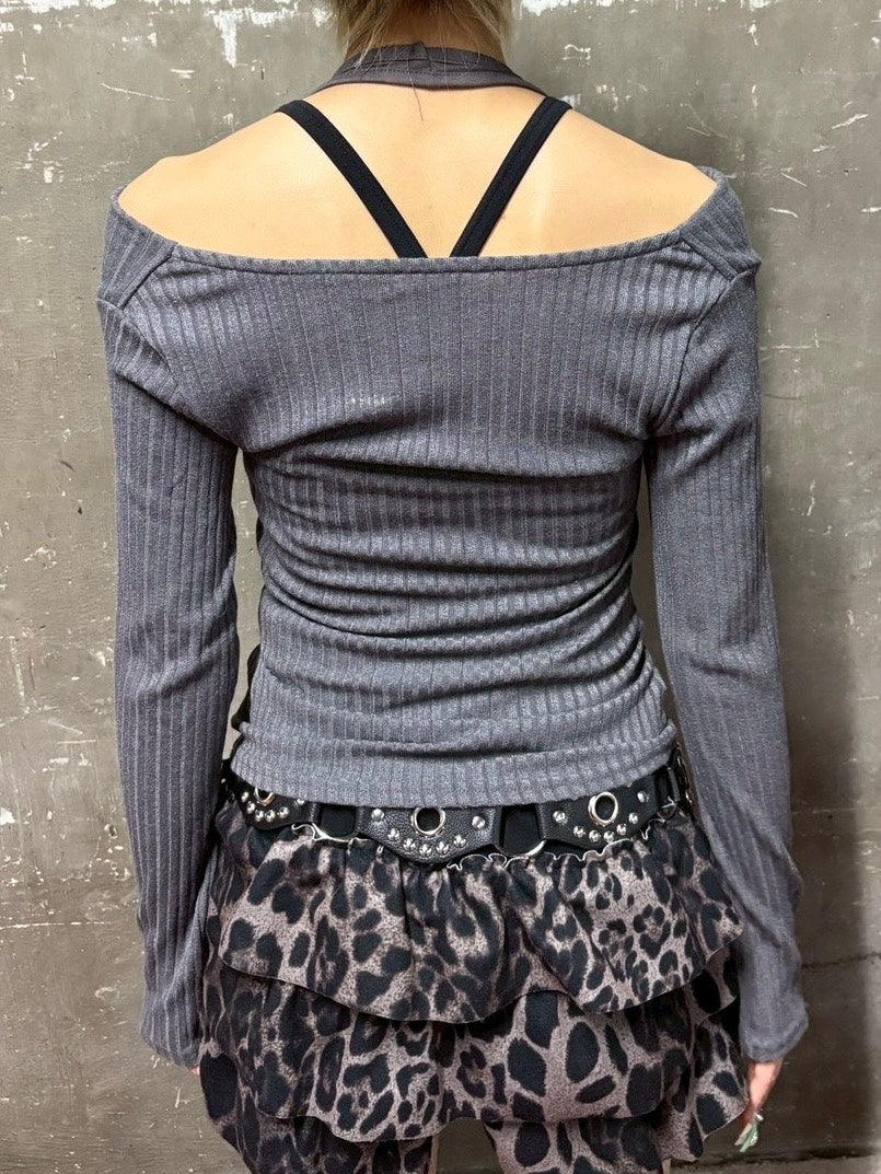 【Never mind the XU】off shoulder tops / 【ネバーマインドザエックスユー】シャーリングオフショルダー長袖トップス (3color)